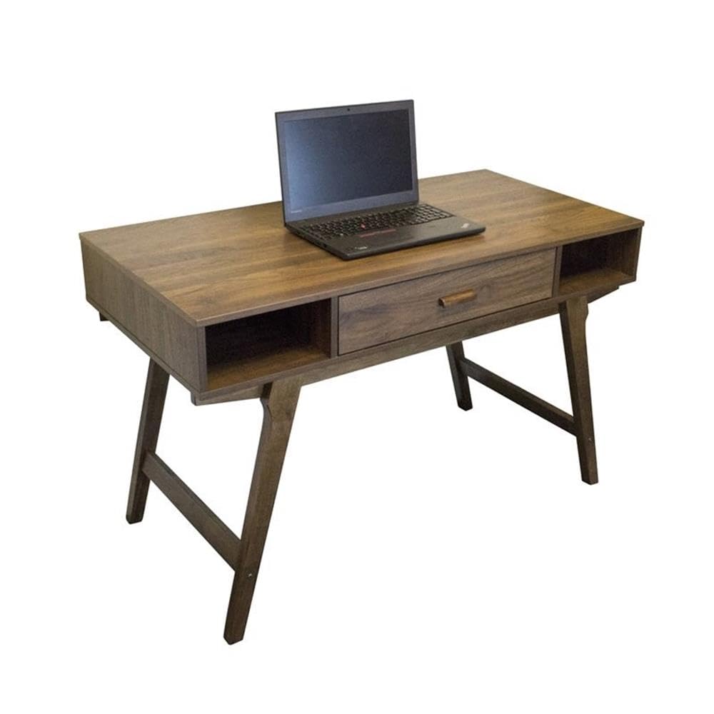 Os Home And Office Model Mid Century One Drawer And Sturdy Legs Desk, Brown