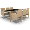 vidaXL Patio Dining Set 7 Piece Garden Outdoor Lawn Yard Terrace Balcony Table and Chair Seat Seating Furniture Poly Rattan and Tempered Glass Beige