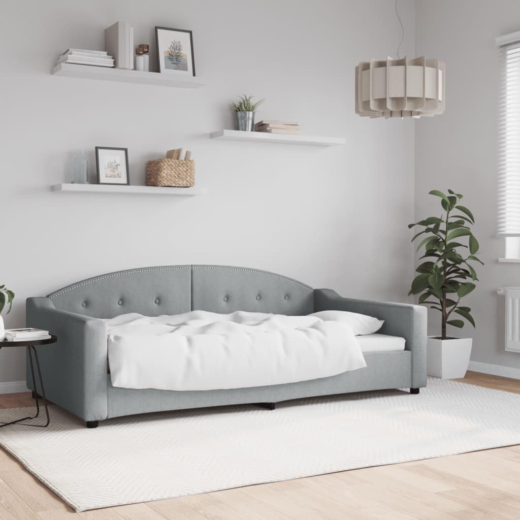 vidaXL Day Bed Light Grey 100x190 cm - Versatile Fabric Sofa Bed with Padded Foam, Sturdy Wood/Metal Frame, Modern Design, Easy Assembly, 354198