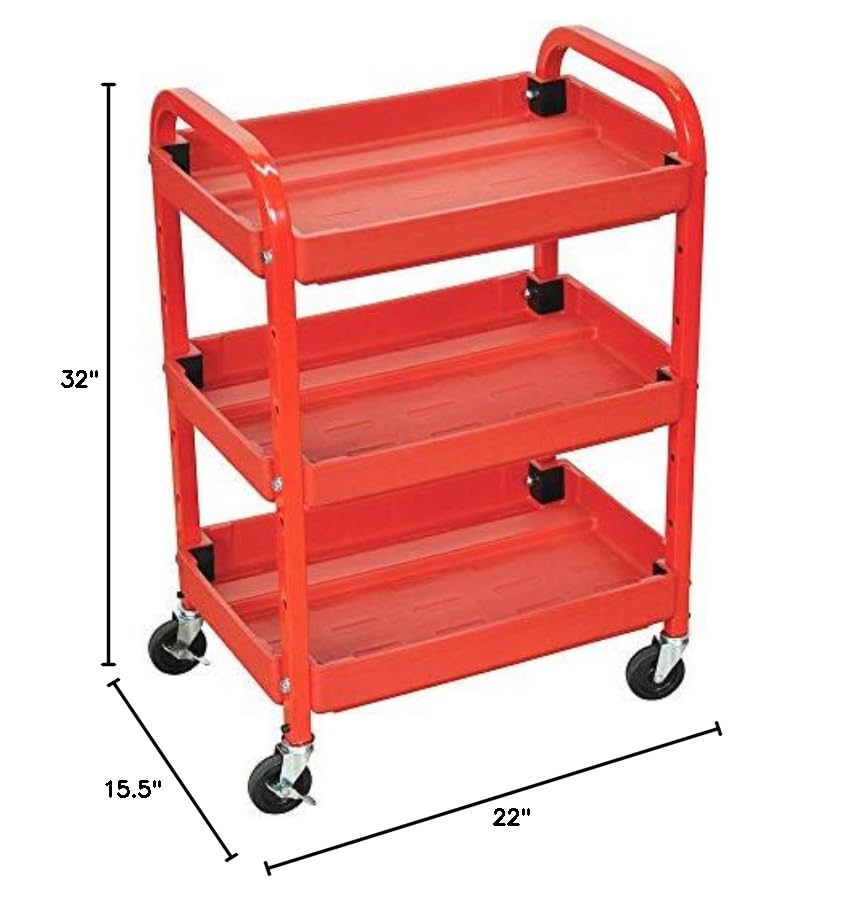 Luxor Compact Adjustable Height Three Shelves Multimedia Utility Cart