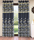 Home Sizzler 2 Piece Flower Border Panel Eyelet Polyester Window Curtains  5 Feet, Grey