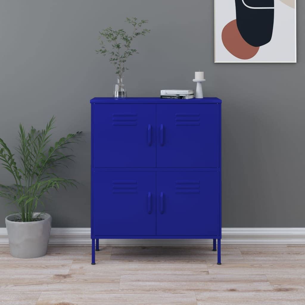 vidaXL Durable Storage Cabinet in Navy Blue Steel - 31.5&quot;x13.8&quot;x40&quot; with Adjustable Shelves and 4 Doors