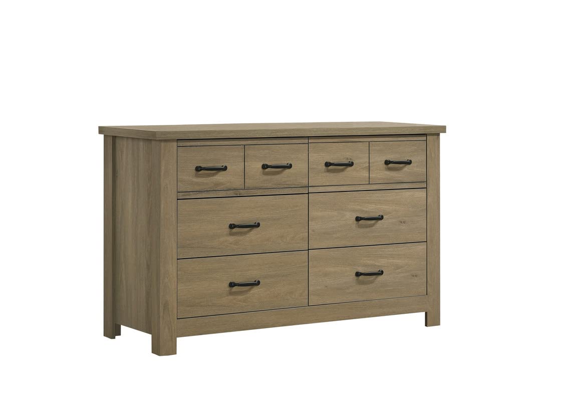 Lilola Home Finn Coffee Gray Oak Finish Dresser with 6 Drawers and Black Handles