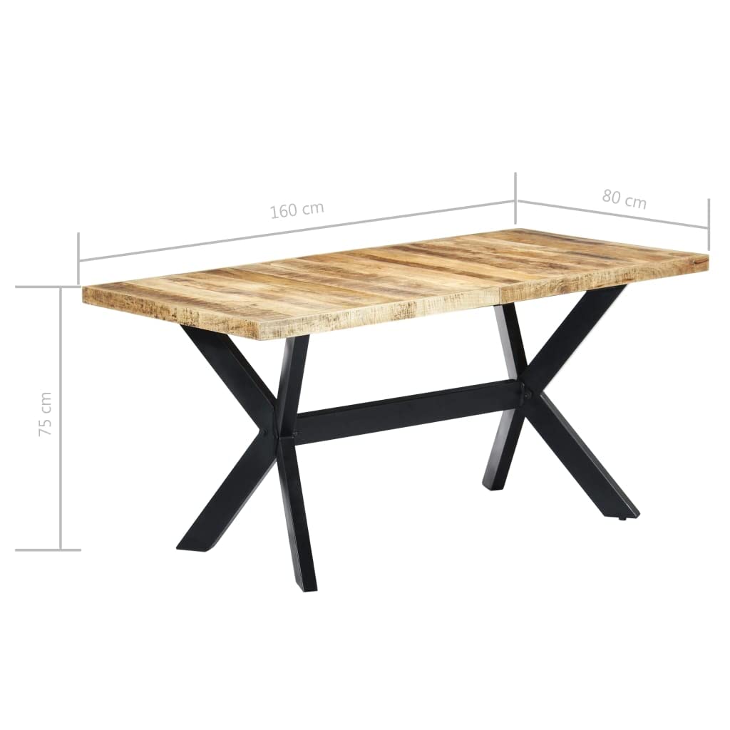 vidaXL Solid Mango Wood Dining Table with Steel Legs and Cross Frame - Industrial Style Handmade Wooden Table for Kitchen/Dining Room (63"x31.5"x29.5")