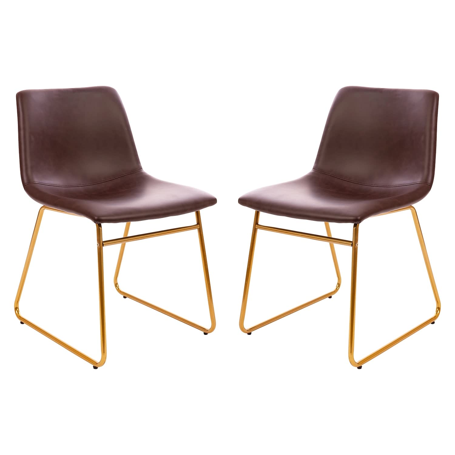 Flash Furniture Butler 18 Inch Commercial Grade LeatherSoft Dining Table Height Chair, Mid-Back Gold Sled Base with Dark Brown LeatherSoft Upholstery, Set of 2