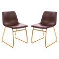 Flash Furniture Butler 18 Inch Commercial Grade LeatherSoft Dining Table Height Chair, Mid-Back Gold Sled Base with Dark Brown L