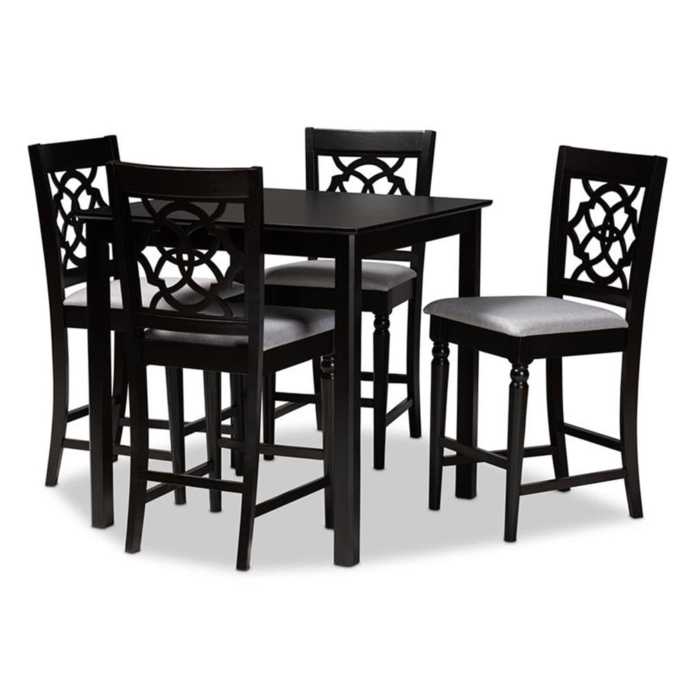 Baxton Studio Arden Grey Upholstered Espresso Wood 5-Piece Pub Set - Thumbnail 3