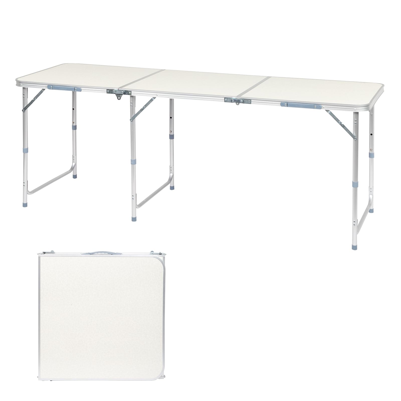 Outvita 6Ft Portable Folding Camping Table, Outdoor Waterproof Adjustable Height Table, Aluminum Lightweight Suitcase Foldable T