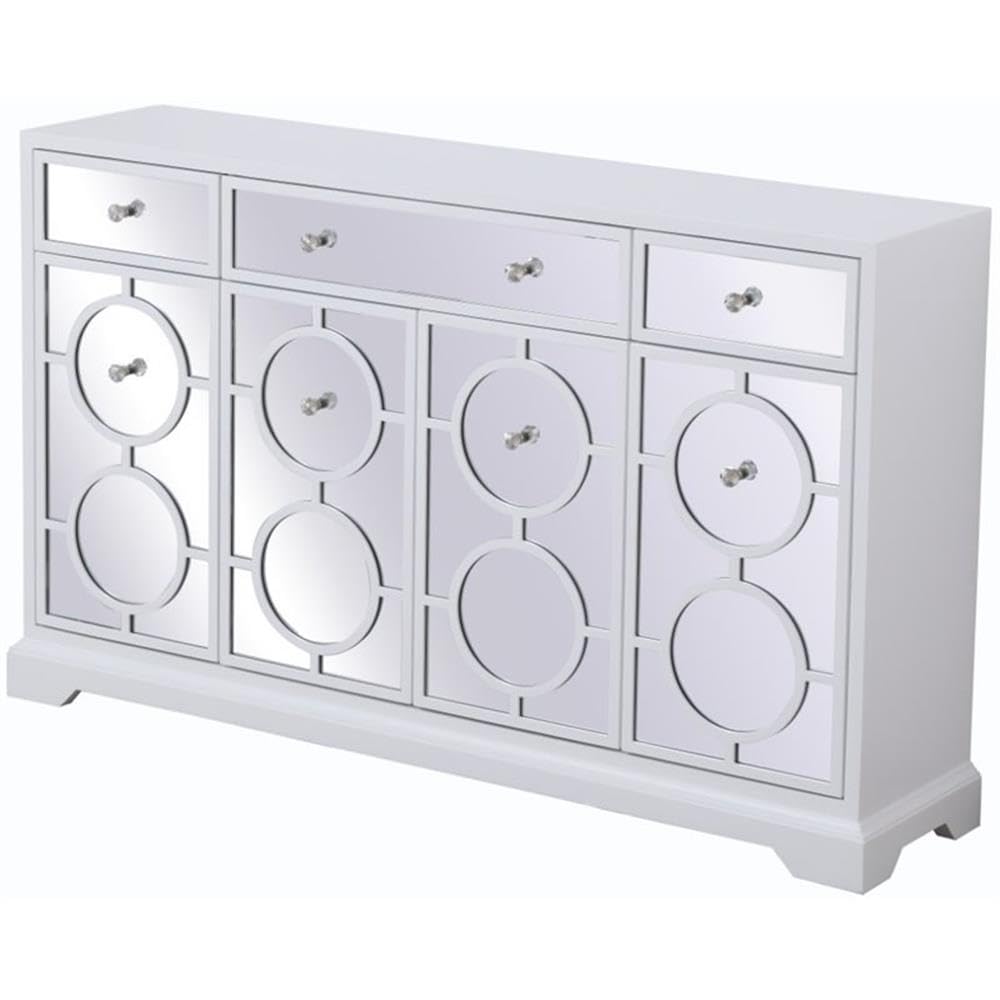 Elegant Decor Modern 4 Door 60" Mirrored Panel Sideboard in White