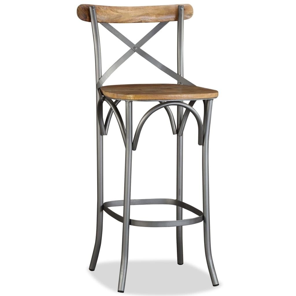 vidaXL Industrial Bar Stool – Solid Mango Wood Seat with Sturdy Steel Frame, Brown – Scandinavian/Farmhouse Style - Suitable for Home, Bar, and Restaurant