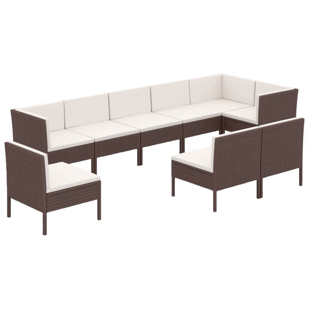 vidaXL Patio Lounge Set 9 Piece, Patio Furniture Set for Outside, Sectional Sofa with Cushions, Sofa, Farmhouse Modern, Poly Rattan Brown