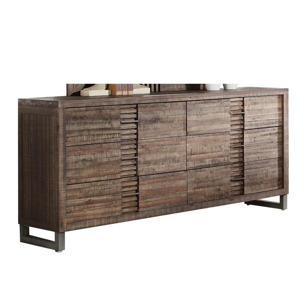 Acme Andria Rectangular 6-Drawer Dresser With Sled Leg In Reclaimed Oak Wood