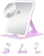 Gospire Travel Makeup Mirror with Lights and Magnification 10X, Portable Make Up Compact Tabletop Mirror with Adjustable Stand, 