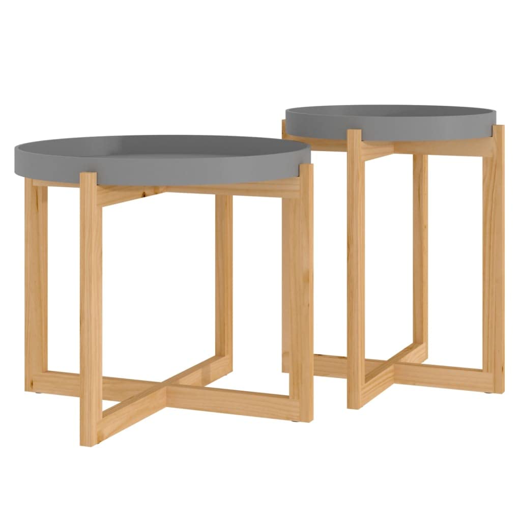 Coffee Tables 2 pcs Grey Engineered Wood and Solid Wood Pine