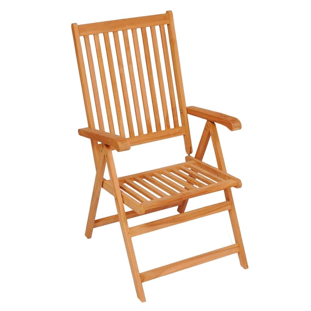 vidaXL Solid Teak Wood Patio Chair Set– 2 Cream Cushioned Chairs - Adjustable & Foldable | Ideal for Garden or Patio Applications | Lightweight & Space Conserving Design