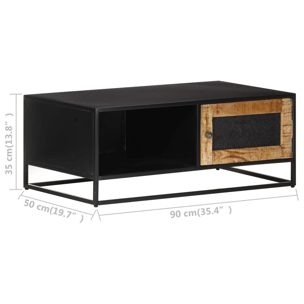 vidaXL Industrial Styled Coffee Table with Storage Compartment, Handmade from Rough Mango Wood, Natural Finish, 35.4"x19.7"x13.8"