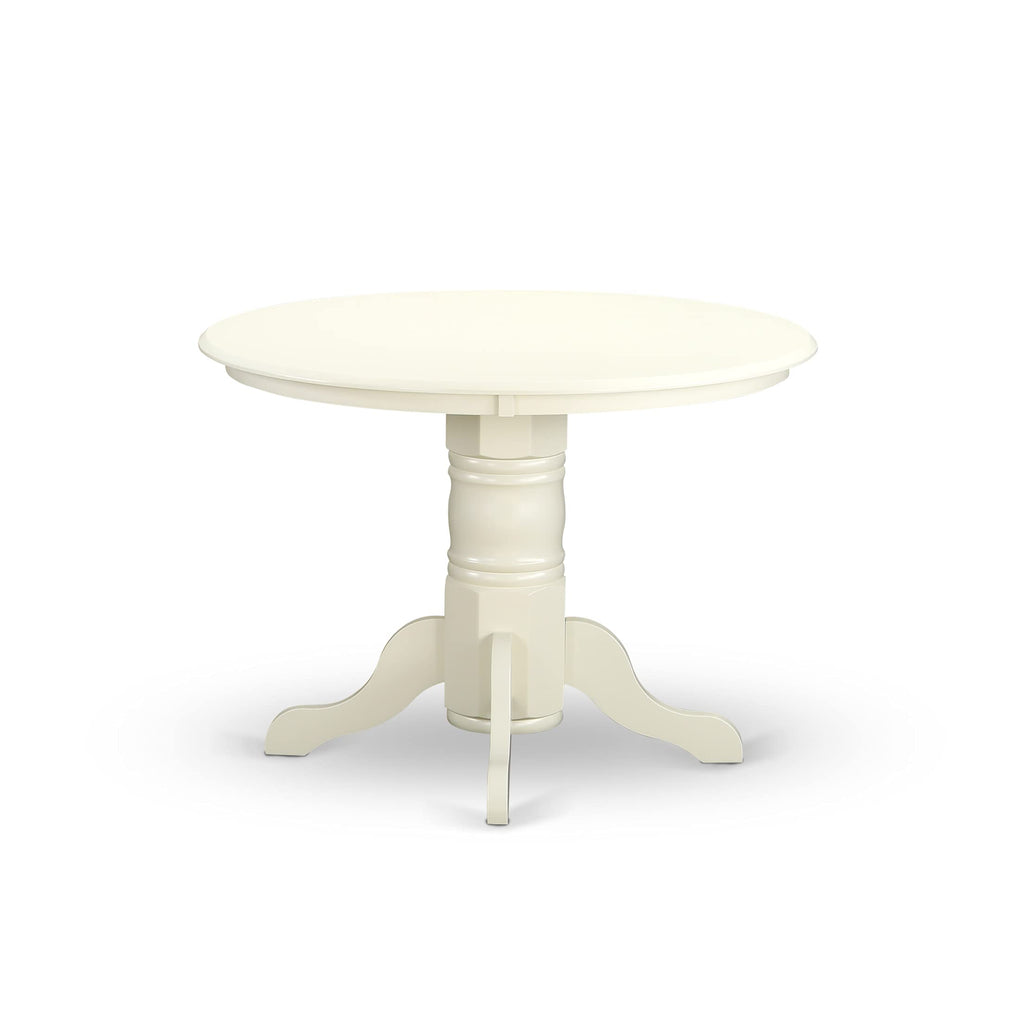 East West Furniture SHLG5-LWH-W 5 Piece Dining Room Table Set Includes a Round Wooden Table with Pedestal and 4 Kitchen Dining Chairs, 42x42 Inch, Linen White