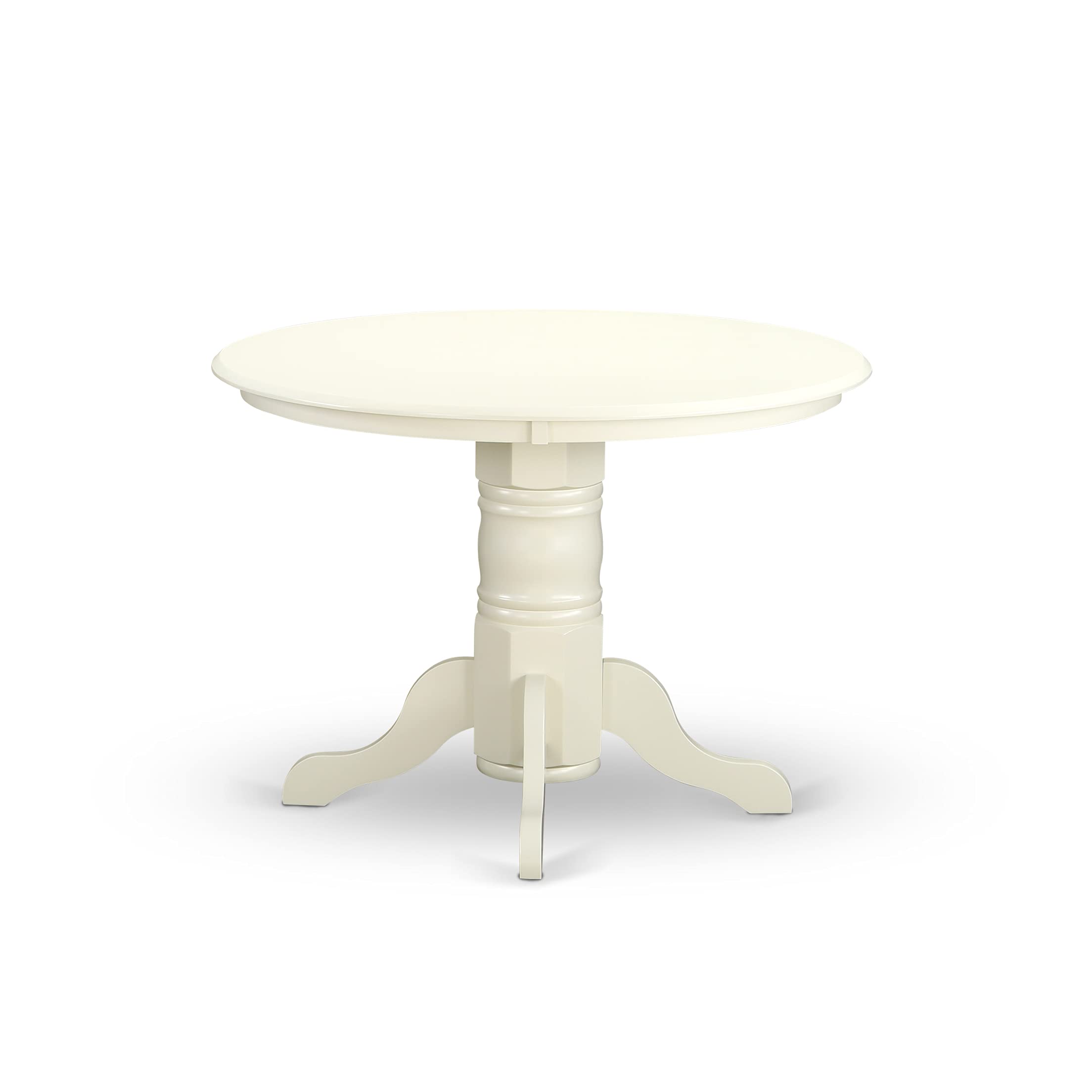 East West Furniture SHLG5-LWH-W 5 Piece Dining Room Table Set Includes a Round Wooden Table with Pedestal and 4 Kitchen Dining Chairs, 42x42 Inch, Linen White