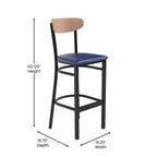 Flash Furniture Wright Commercial Barstool - Natural Birch Finish Wood Boomerang Back - Blue Vinyl Seat - 500 Lb. Capacity Black Steel Frame - Integrated Footrest