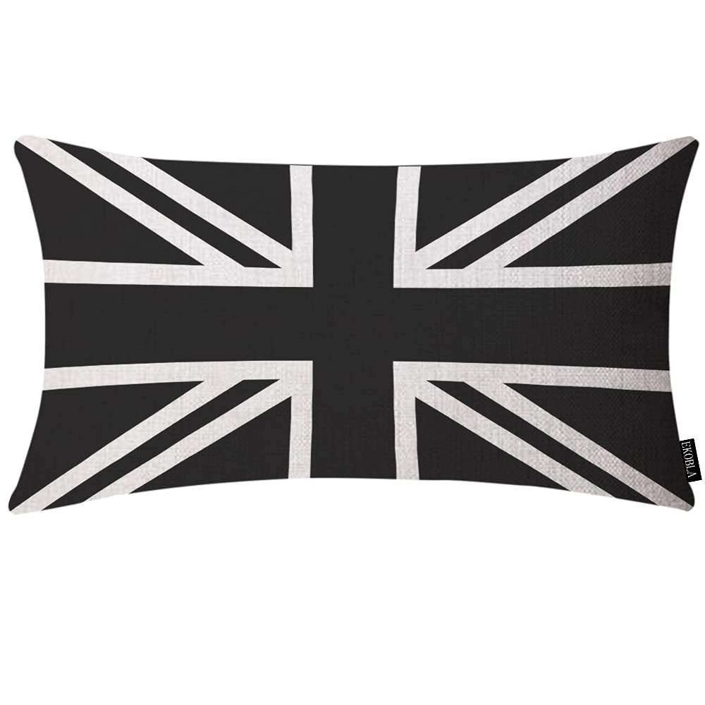 Ekobla Uk Flag Waist Lumbar Pillow Cases Union Jack Black And White United Kingdom National Banner Oblong Rectangle Throw Pillow
