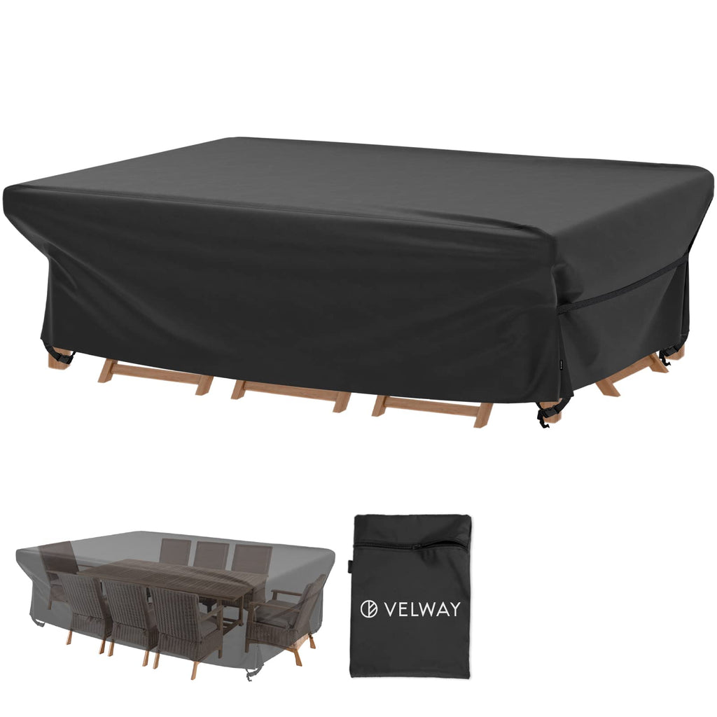 Velway Patio Furniture Cover Outdoor, Waterproof Rectangular Patio Table Chair Set Cover, 98'Lx78'Wx32'H, All Weather Oxford Tear-Resistant Sectional Sofa Set Covers With Windproof Design, Black