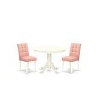 East West Furniture Hlas3-Lwh-42 3 Piece Dinner Table Set Includes A Wood Table And 2 Beige Red Faux Leather Dining Chairs With Stylish Back- Linen White Finish