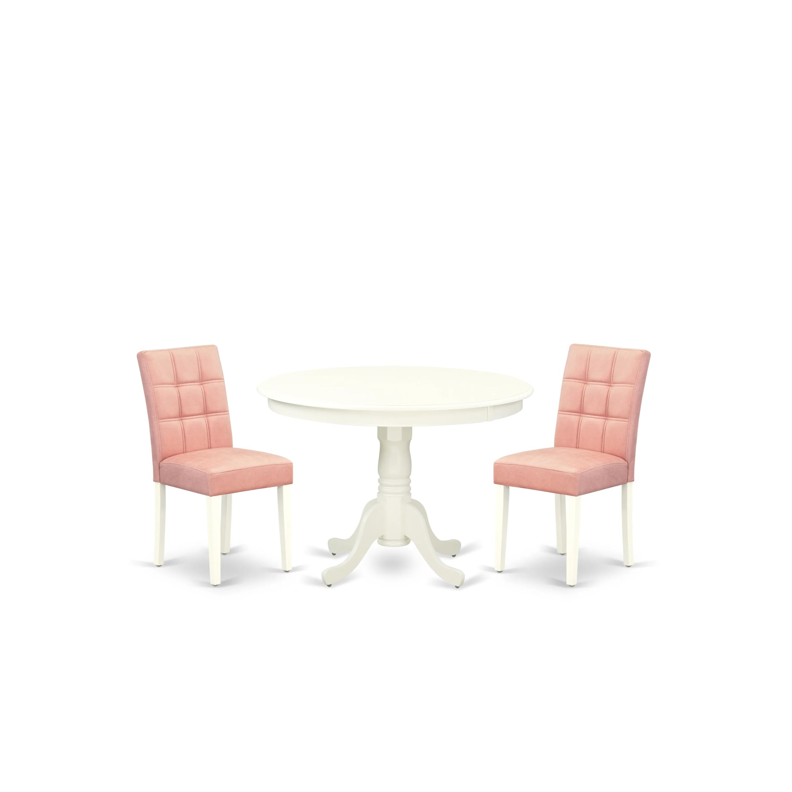 East West Furniture Hlas3-Lwh-42 3 Piece Dinner Table Set Includes A Wood Table And 2 Beige Red Faux Leather Dining Chairs With Stylish Back- Linen White Finish