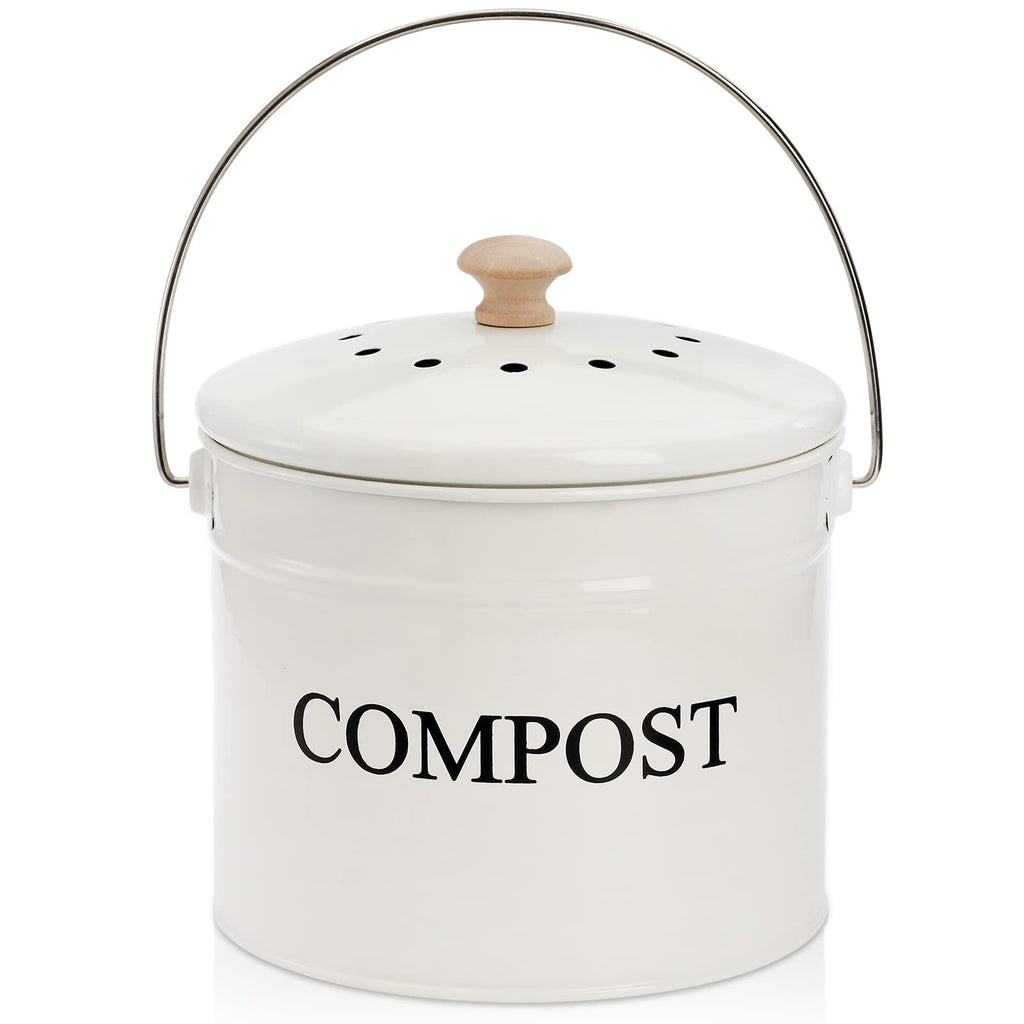 AVLA Compost Bin Kitchen Countertop, 1 Gallon Composter Pail, Food Waste Composting Bucket, Odorless Trash Keeper Container, Whi