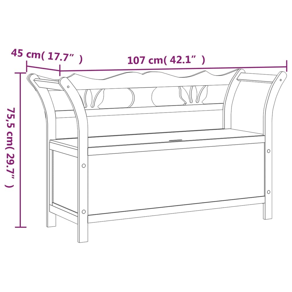 vidaXL White Bench with Storage, Comfort Backrest and Armrests, Solid Wood and Moisture-Resistant Engineered Wood, Ideal for Hallways, Living Room or Patio