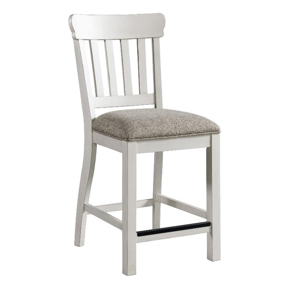 Drake Bar Stool, Slat Back Counter Height, Set of 2, Rustic White & French Oak