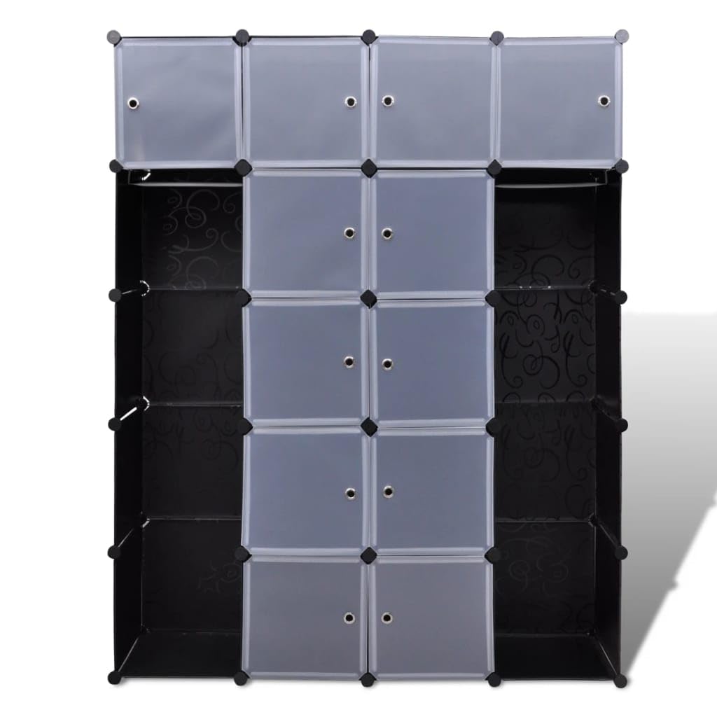 vidaXL Black and White Modular Wardrobe Cabinet with 14 Compartments, Easy Assembly, Modern Design, Plastic Material, Versatile Setup, with Safety Device
