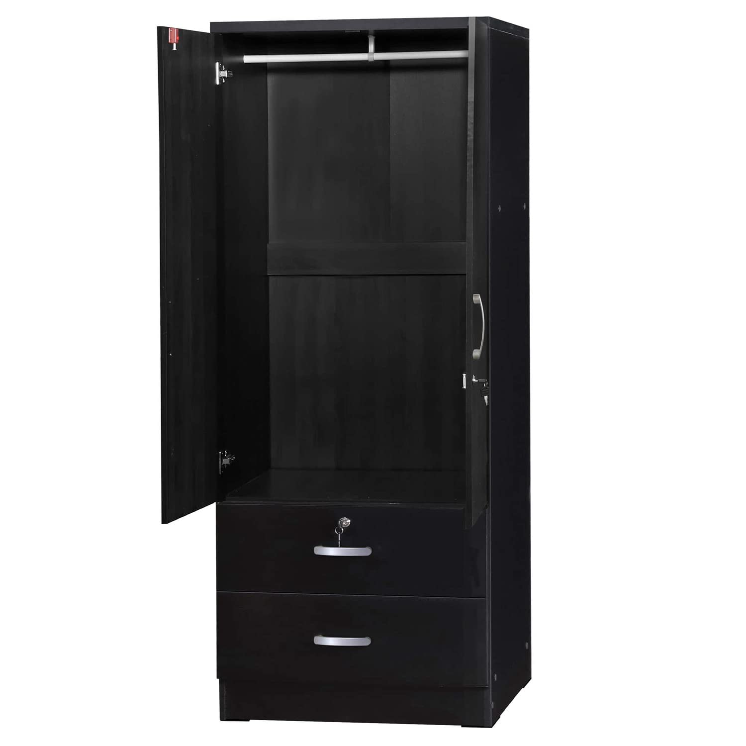 Better Home Products Grace Armoire Wardrobe With Mirror & Drawers In Black