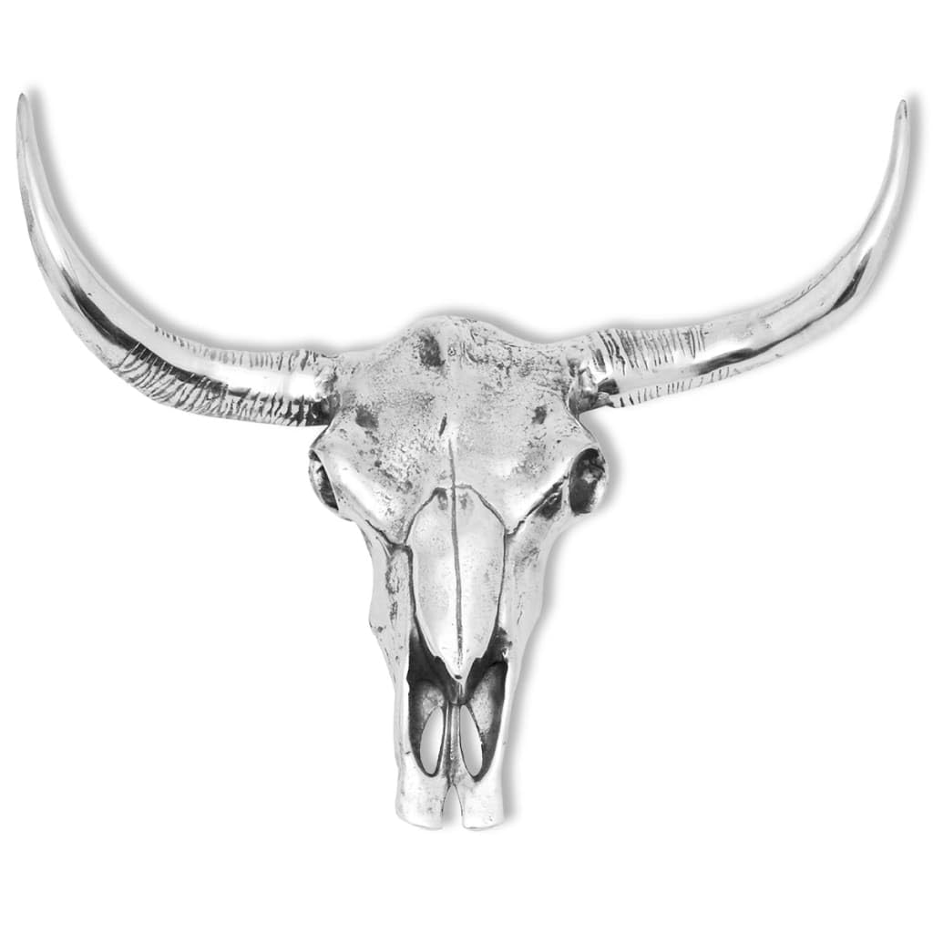 vidaXL Wall Mounted Aluminum Bull Head Skull Decoration 22.8&quot; Home Decor Silver