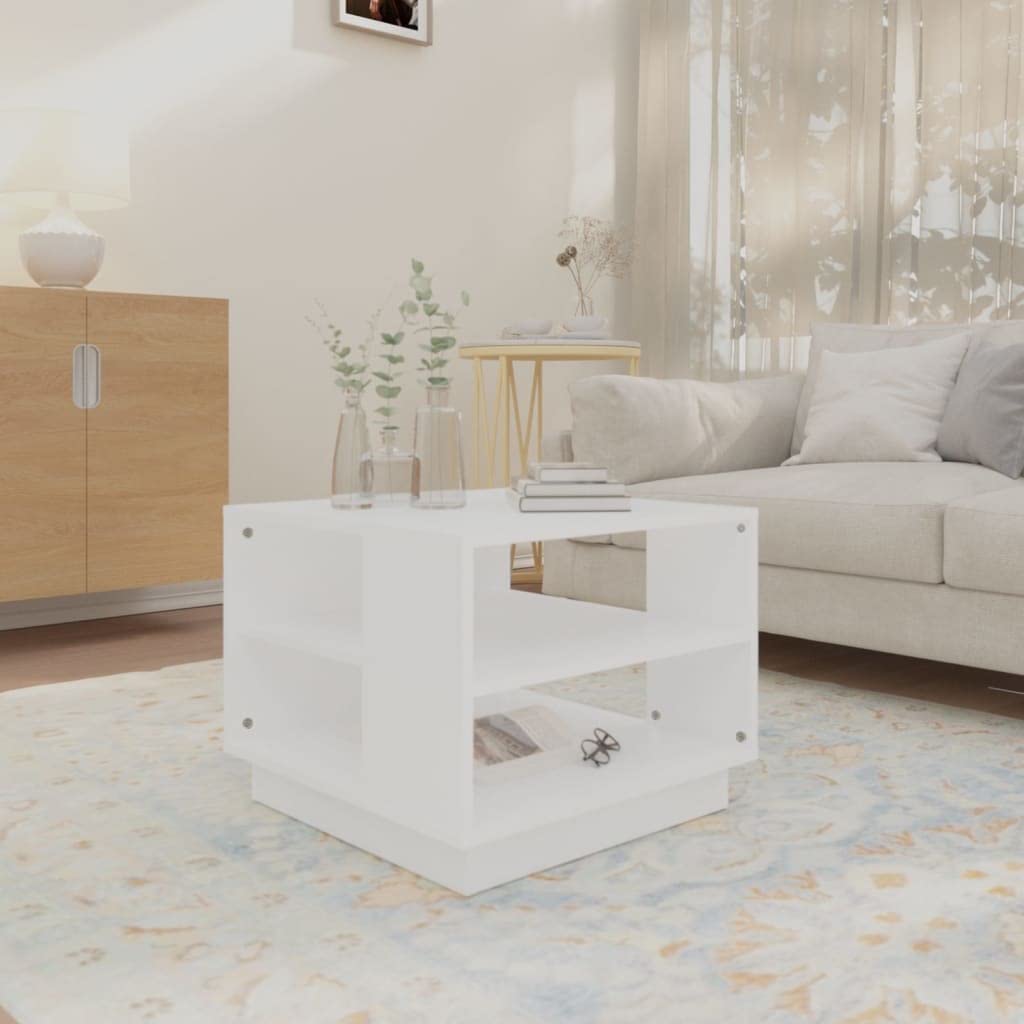 vidaXL Coffee Table White 21.7"x21.7"x16.9" Engineered Wood