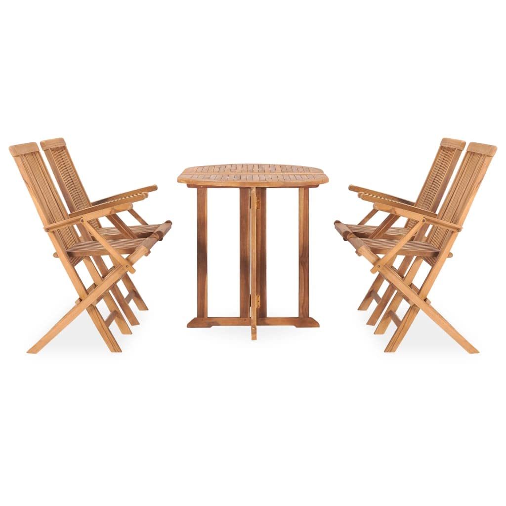 vidaXL Folding Patio Dining Set - Solidly Built with Elegant Teak Wood - Rectangular Table and 4 Chairs - Perfect for Garden, Terrace, Patio - Retro Style