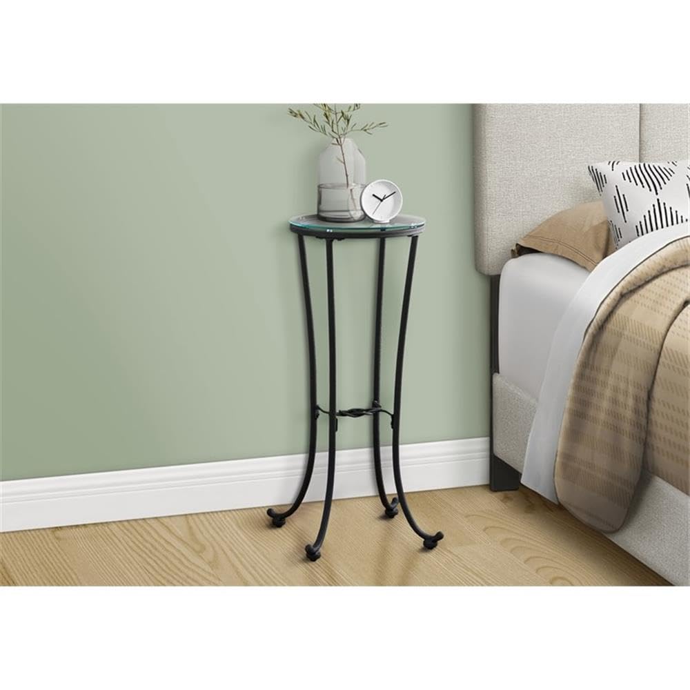 Monarch Specialties Hammered Metal With Tempered Glass Accent Table, 12&quot;L X 12&quot;W X 28&quot;H, Black