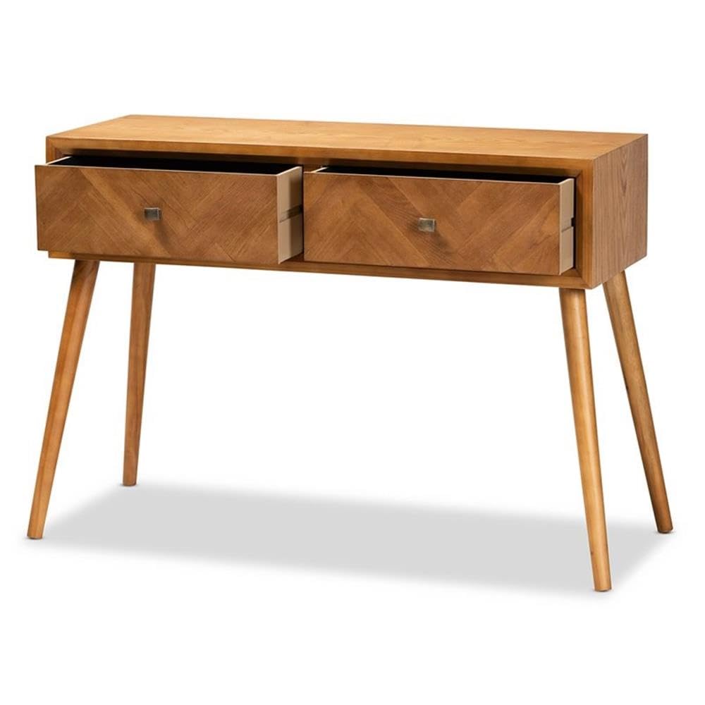 Baxton Studio Mae Mid-Century Modern Natural Brown Finished Wood 2-Drawer Console Table Brown/Wood
