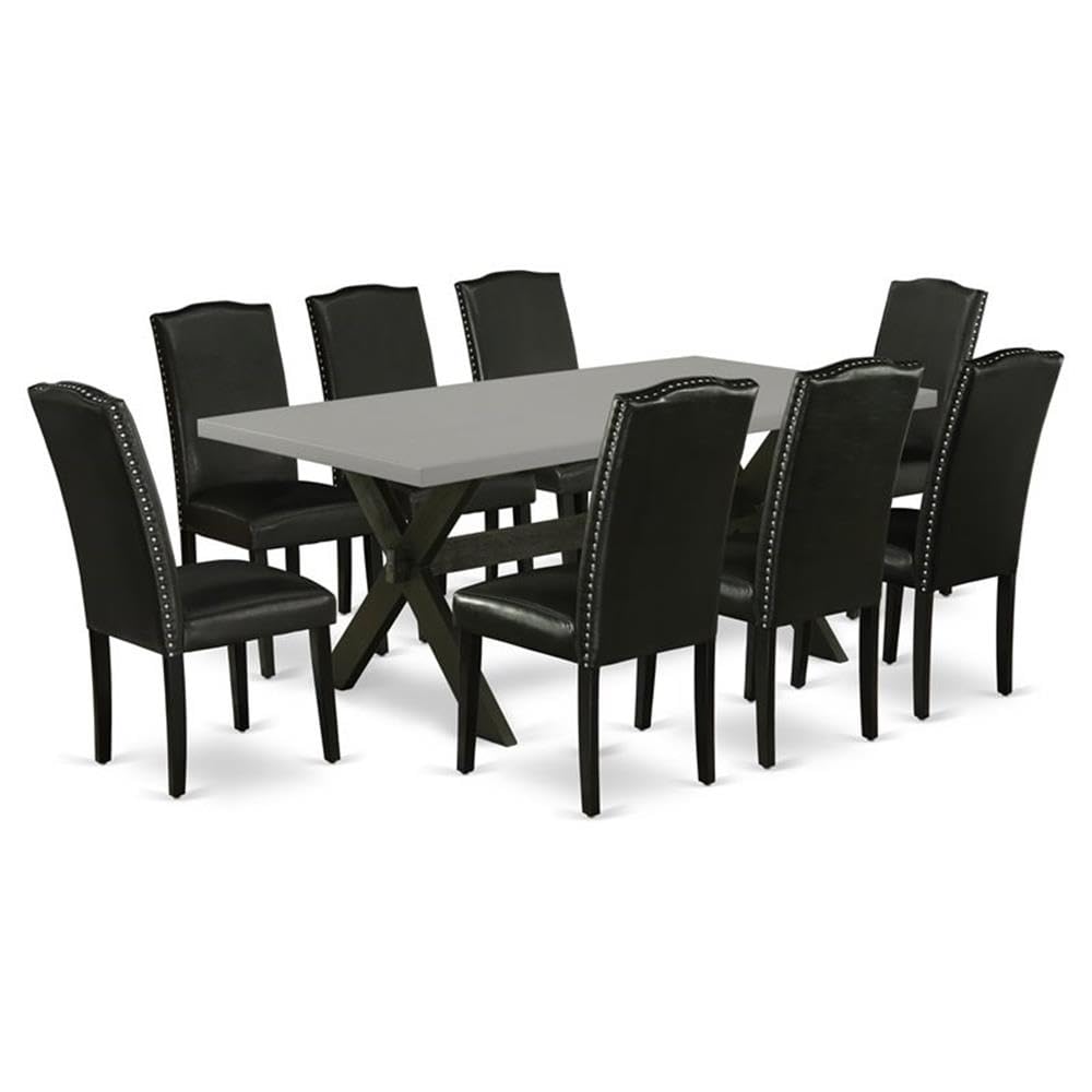 East West Furniture X697En169-9 9 Piece Dining Room Set Includes A Rectangle Kitchen Table With X-Legs And 8 Black Faux Leather Upholstered Parson Chairs, 40X72 Inch, Multi-Color