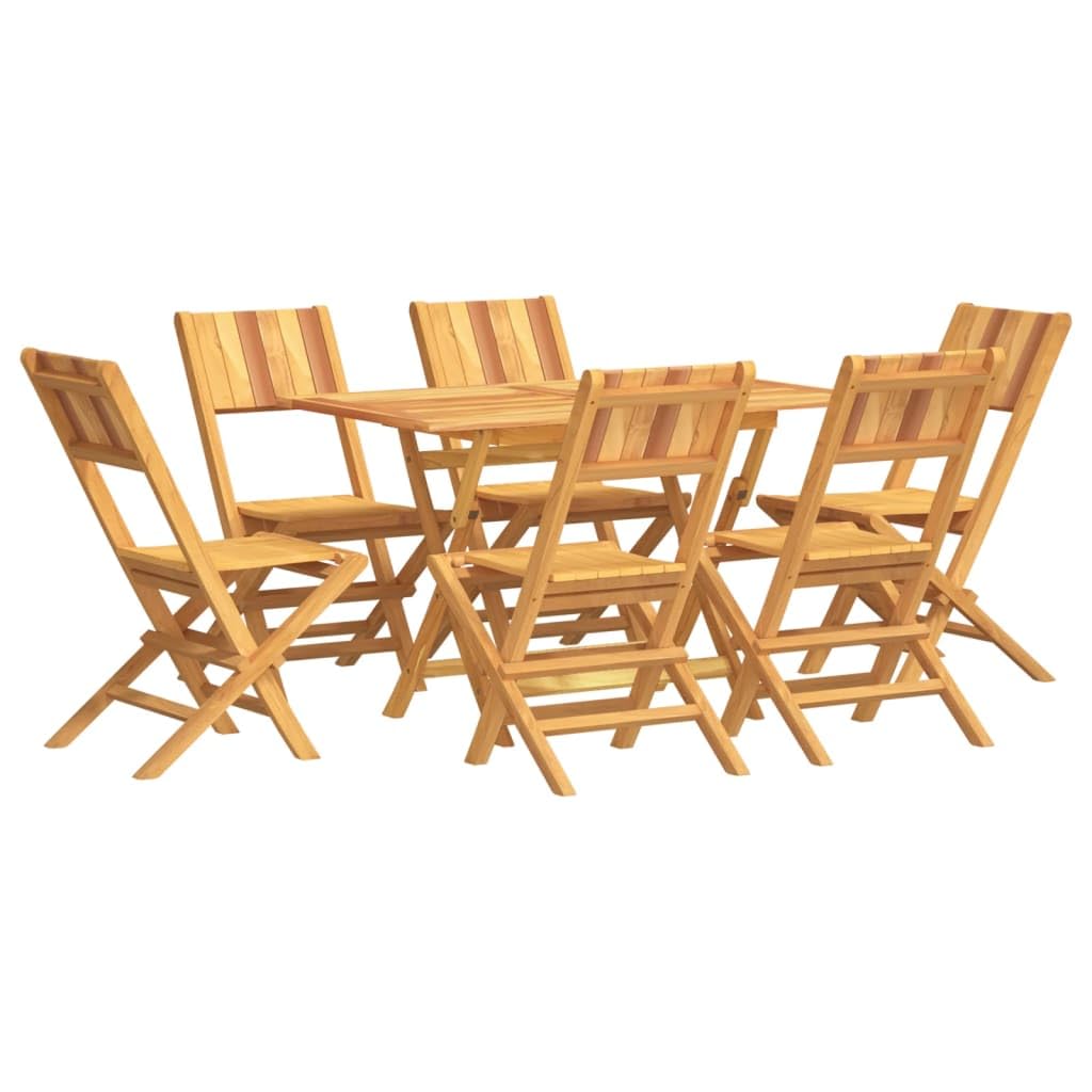 vidaXL Teak Wood Patio Dining Set - Rectangular Table with Parasol Hole & 6 Foldable Chairs for Outdoor, Garden, Deck