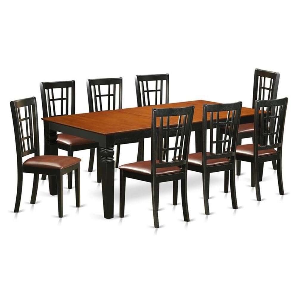East West Furniture LGNI9-BCH-LC 9 Piece Modern Dining Table Set Includes a Rectangle Wooden Table with Butterfly Leaf and 8 Faux Leather Upholstered Chairs, 42x84 Inch, Black & Cherry