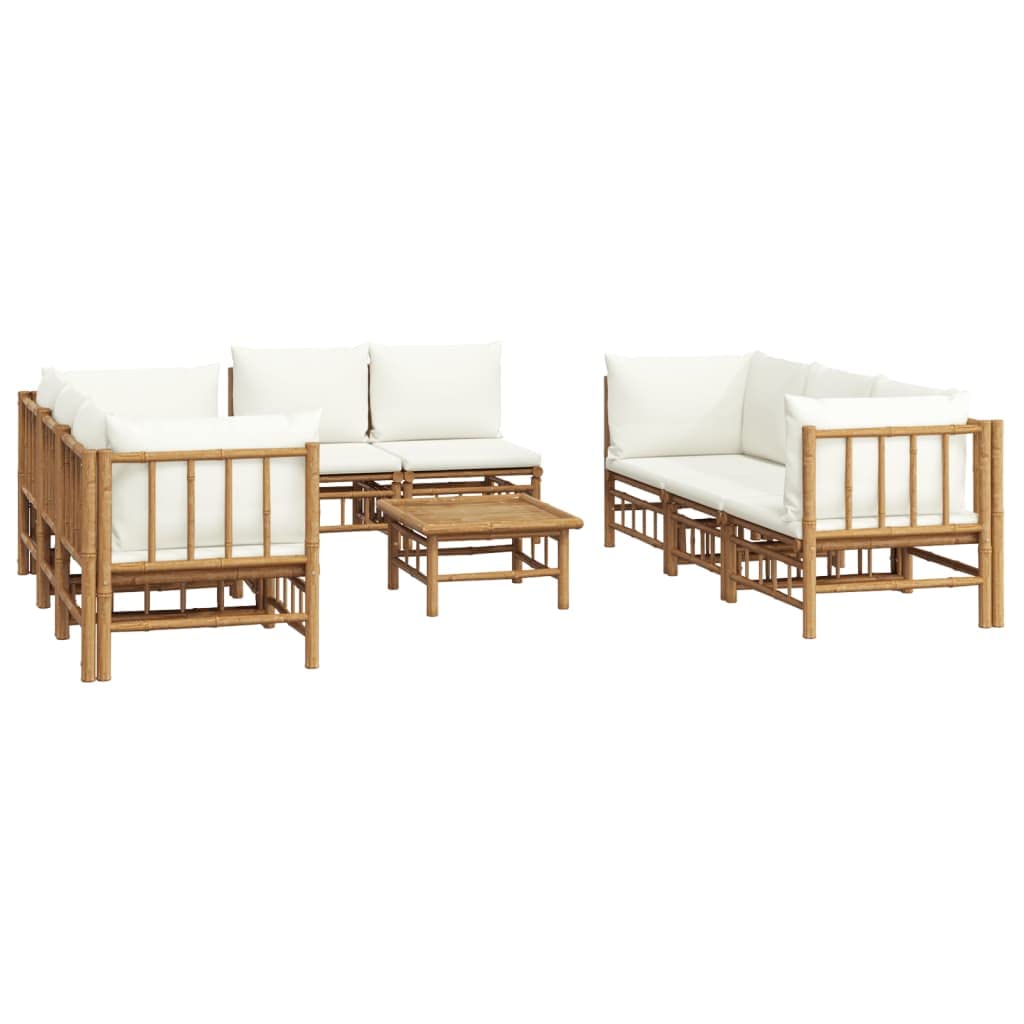 vidaXL 9-Piece Patio Lounge Set with Cream White Cushions, Bamboo - Outdoor Garden Sofa with Practical Table, Strong, Flexible and Modular Design.