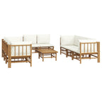 vidaXL 9-Piece Patio Lounge Set with Cream White Cushions, Bamboo - Outdoor Garden Sofa with Practical Table, Strong, Flexible and Modular Design.