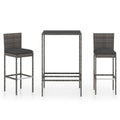 vidaXL Patio Bar Set 3 Piece, Bar Stool for Outdoor Garden Backyard, Bistro Set with Cushions, Bar Table, Farmhouse Modern Style, Poly Rattan Gray