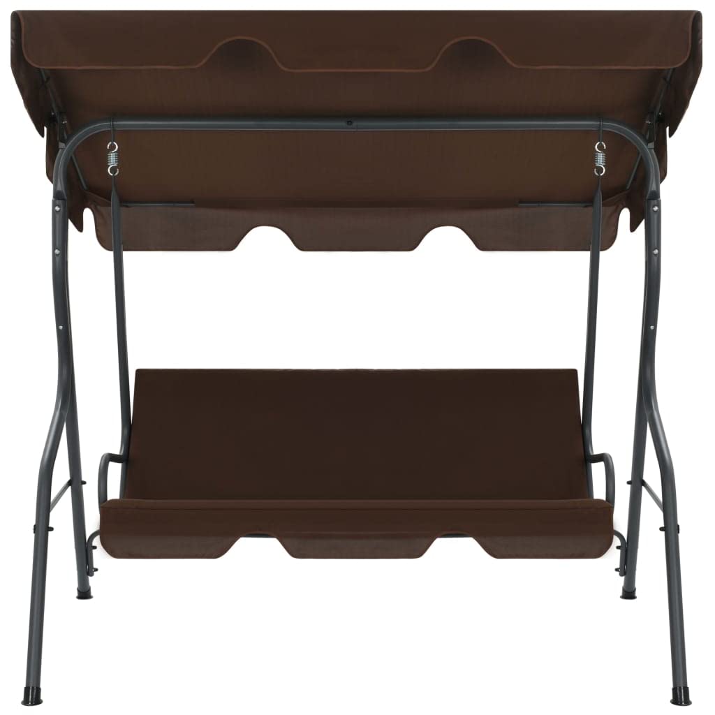 vidaXL Garden Swing Bench - Coffee Color, Powder-Coated Steel Frame, Polyester Fabric, Water-Resistant, Large Canopy, Suitable for Patios and Gardens, Easy Assembly Required.