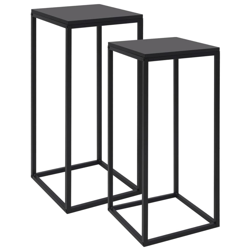vidaXL Set of 2 Black Steel Side Tables, Square Compact-Size End Tables, Easy-to-Clean Surface for Living Room, Bedroom, Office