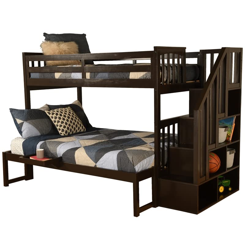 Kodiak Furniture Kelcie Twin/Full Wood Bunk Bed with Storage and Tray in Dark Chocolate Brown