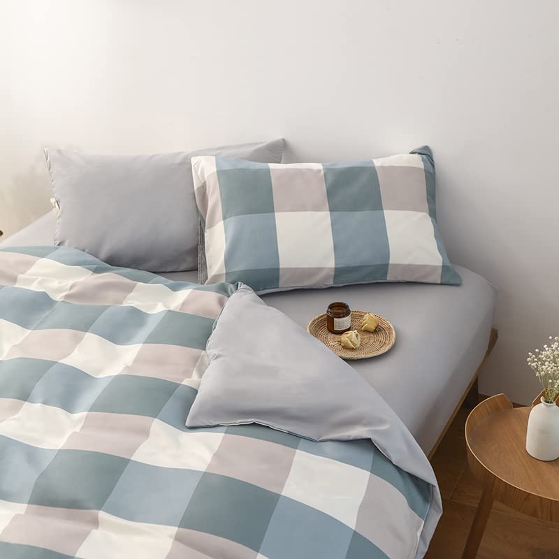 Nsnlgsgc Buffalo Plaid Duvet Cover Set Grayish Blue Twin,Check Simple Geometric Square Pattern Bedding Set,Modern Soft Washed Mi