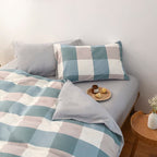 Nsnlgsgc Buffalo Plaid Duvet Cover Set Grayish Blue Twin,Check Simple Geometric Square Pattern Bedding Set,Modern Soft Washed Mi