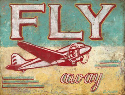 Fly Away Metal Sign, Airplane, Den Decor, Childrens Room Decor, Vintage Decor by OMSC