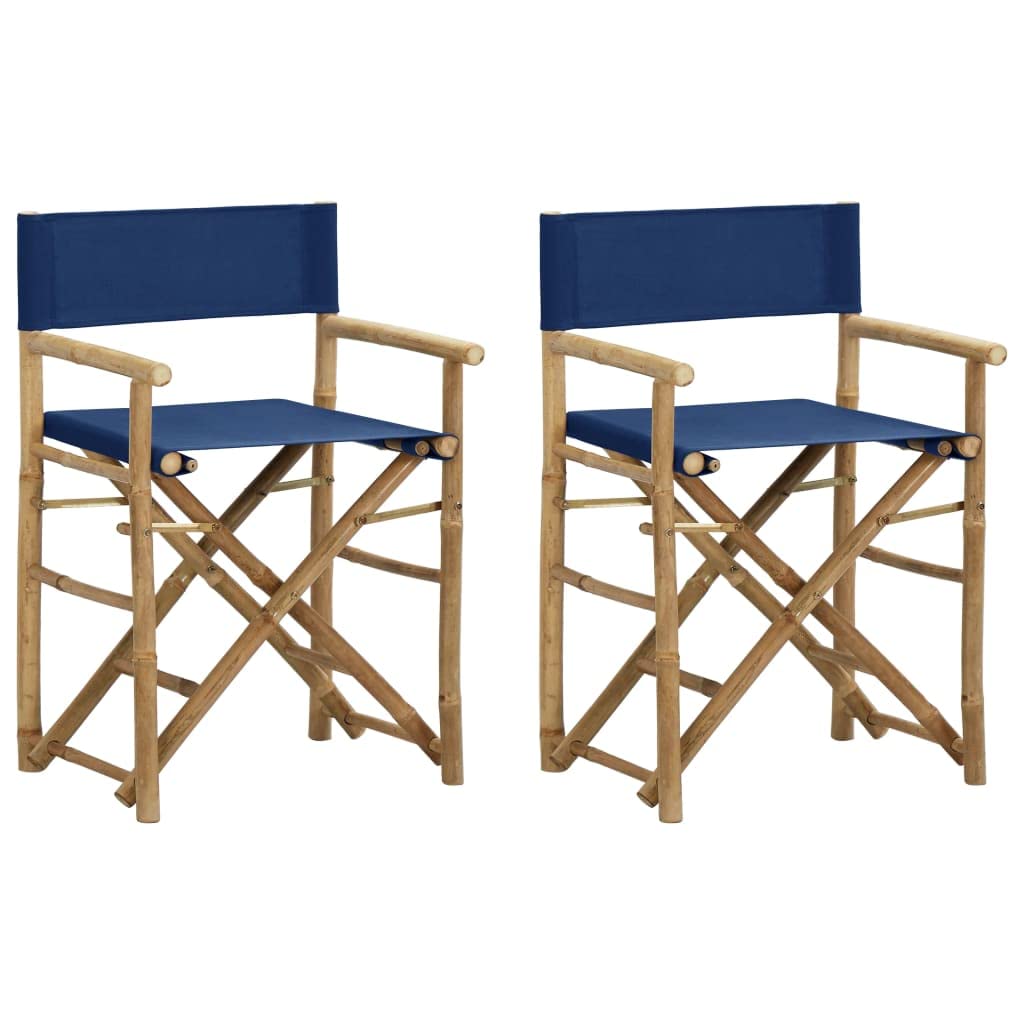 SKM Folding Director's Chairs 2 pcs Blue Bamboo and Fabric